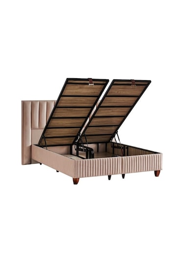 Hades Yatak Baza Ve Başlık Seti 160x200 Cm Çift Kişilik Paket Yaylı Lüks Yatak Krem Baza Başlık