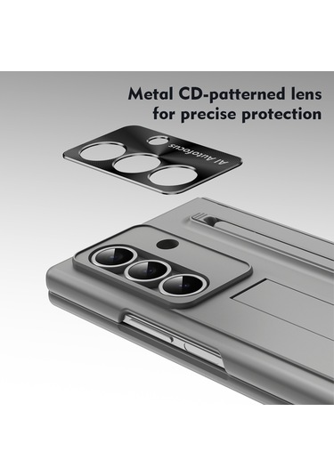 Samsung Galaxy Uyumlu Z Fold7 5g Kılıf Pc Cep Telefonu Kılıfı, Ayaklı Ve Kalemli - Gri Gri