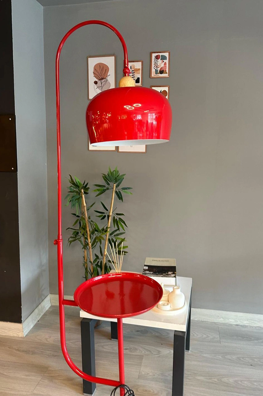 Lambader Kırmızı Hareketli Başlık Sehpalı Modern Dekoratif Metal Oturma Odası Çalışma Odası Zemin Kırmızı