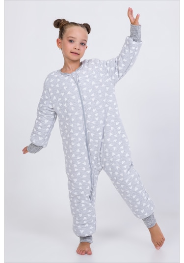 Kız Erkek Çocuk Kalın Elyaf Dolgulu Premium Kalite 2.5 Tog Desenli Uyku Tulumu Koyu Gri