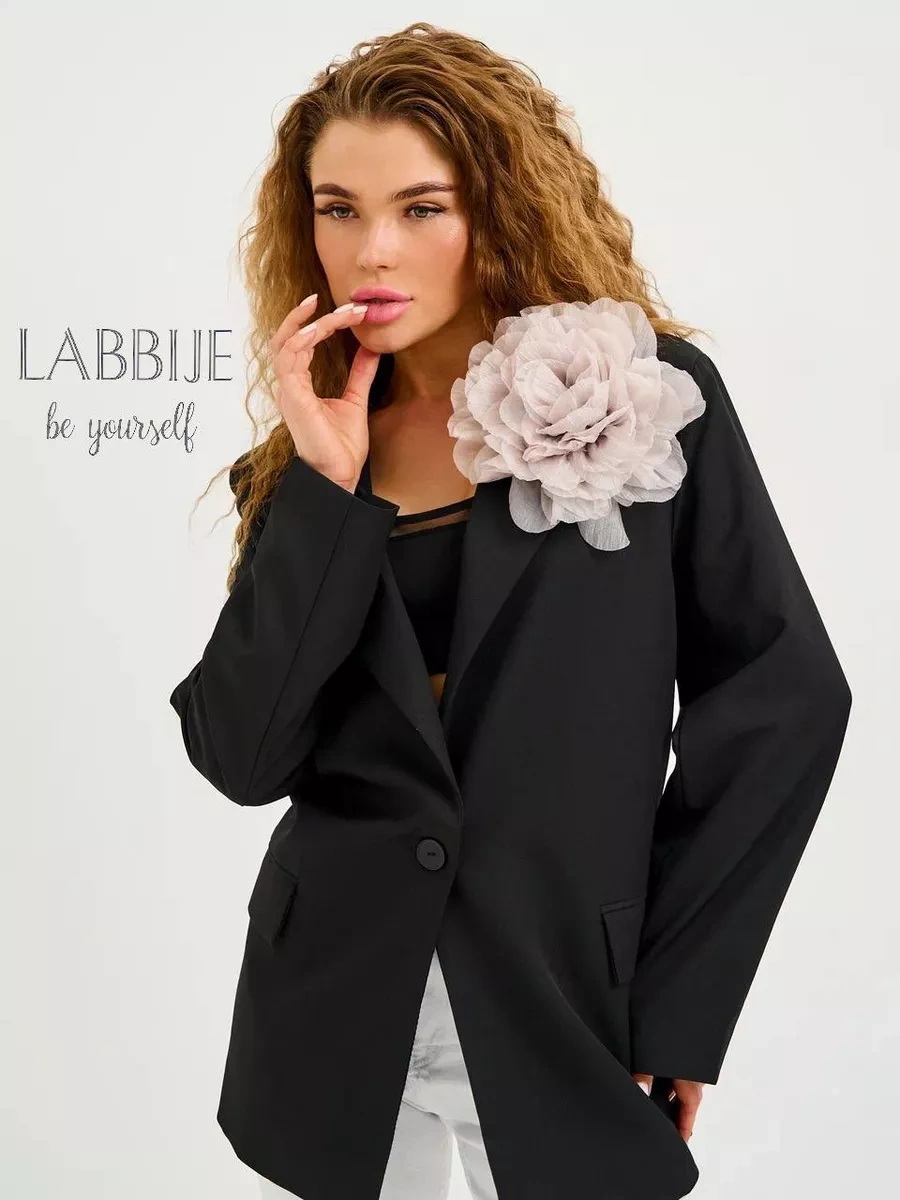 Labbıje Büyük Broş Kumaş Çiçek Fiyonk 216118725 Gri