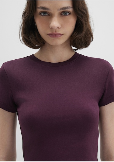 Mavi - Bordo Basic Crop Tişört 1600814-70434 Bordo