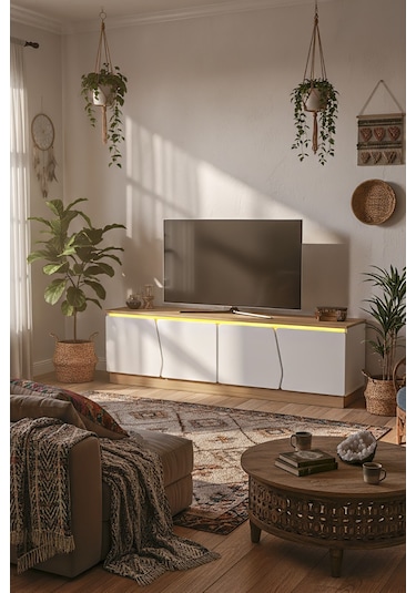 Bohem 180 Cm Tv Ünitesi Ledli Mdf Kapak Ceviz - Beyaz
