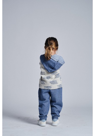 Etnik Desen Kapşonlu 2 Li Takım İndigo