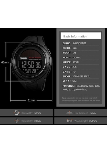 Trendooze Skmei 1405 Solar 50 M Dalış Spor Erkek Kol Saati 001 Nk Altın