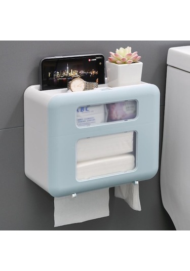 Novahub "duvara Monte Su Geçirmez Tuvalet Kağıdı Tutucu Ve Depolama Rafı" Mavi Mavi
