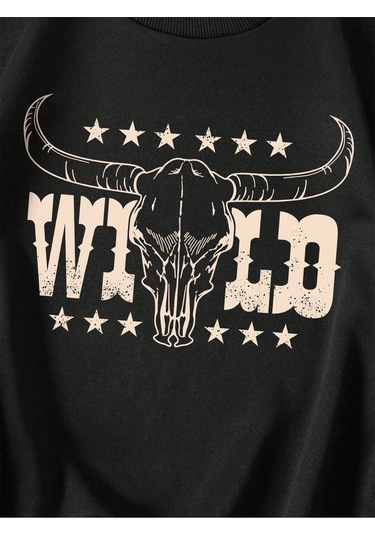 Coke Serisi Letter & Cow Head Print Thermal Pullover-trzksw1859 Kayısı