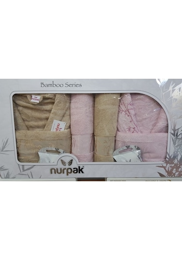 Nurpak Bambu Aile Bornoz Seti Kahve Pudra