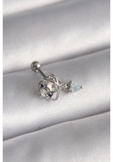 316l Çelik Gümüş Renk Zirkon Taşlı Sallantı Kalp Detay Tragus Piercing Çok Renkli