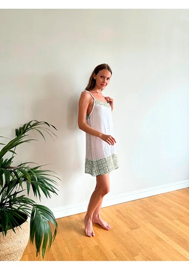 Süper Hafif %100 Pamuk 2 Katlı Müslin Gecelik Gecenin Vazgeçilmezi Nefes Alır Gots Sertifikalı Haki