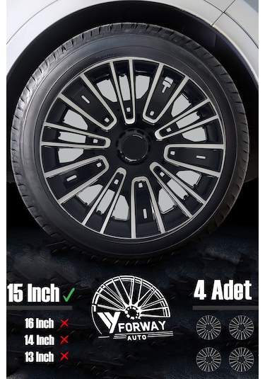 Fiat Bütün Modelleri İçin Uyumlu 15" İnç Gri-siyah 4 Adet Jant Kapağı Egea Linea Albea Punto Vb.