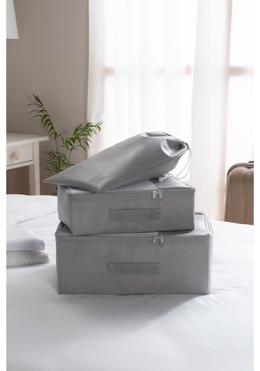 Ocean Home Textile 3'lü Gri Renk Bavul İçi Düzenleyici Set