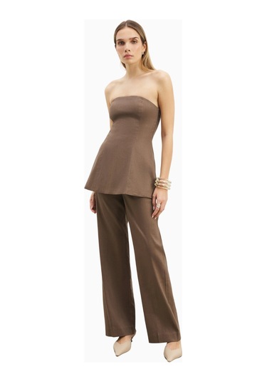 Because Of Alice Strapless Linen A - Line Bodice Kadın Üst Kahverengi