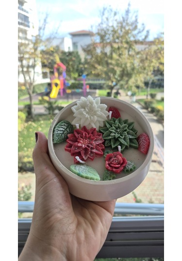 Yılbaşı Hediyelik Linda Kase Mum El Yapımı, Doğal Soya Mum Beyaz - Kırmızı