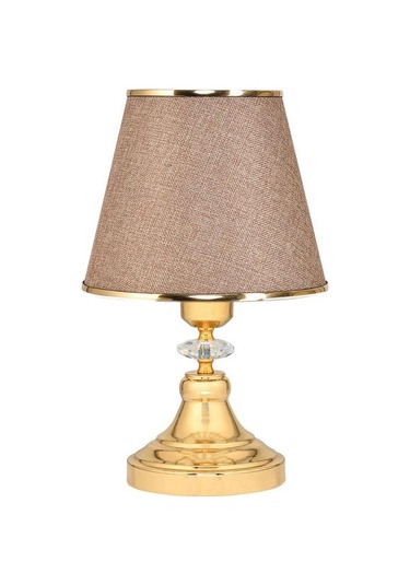 Art Deco Tarz Kristal Taş Süslü Metal Ayak Ve Gold Şeritli Kumbeji Başlık 2'li Abajur Seti İki Adet Kum Beji