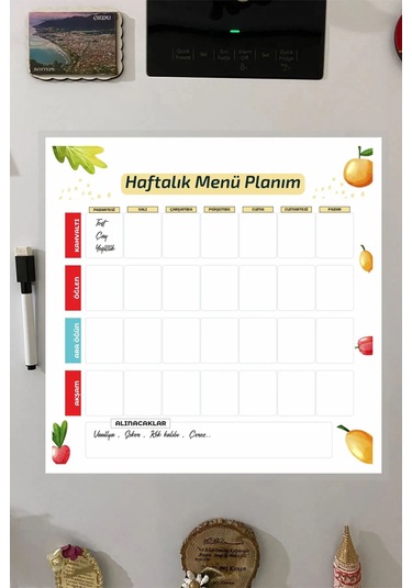 Menü Planlayıcı Haftalık Pvc Kaplı Yazılıp Silinebilir 30x30 Cm +