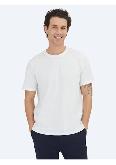 Kip Kırık Beyaz Düz Bisiklet Yaka %100 Pamuk T-shirt Kırık Beyaz