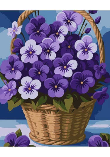 Denic Sayılarla Boyama Seti 40x50 Cm (Çıtalı) Fırça Boya Dahil Numaralı Tuval Sepet Mor Çiçekler