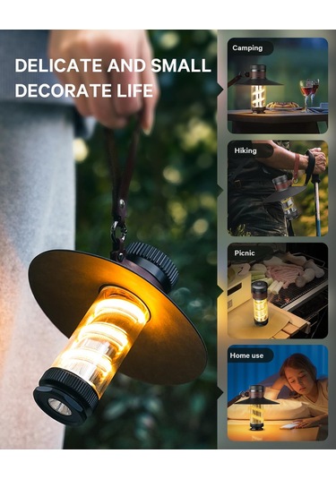 Padalink 4 Aydınlatma Modlu Usb Şarjlı Taşınabilir Su Geçirmez Kamp Feneri Ve Çadır Aydınlatma Lambası Siyah