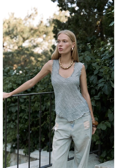 Mai Collection Mai Studios Co. Veilinas Asimetrik Füme Keten Crop Füme