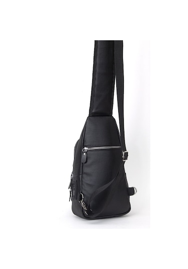 Anholt Yıkama Deri Çapraz Askılı Göğüs ve Omuz Çantası Siyah