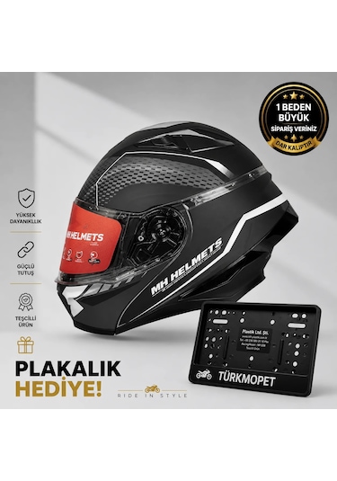 Mh Sports Çene Açılır Güneş Vizörlü Kask + Plakalık Mat Siyah