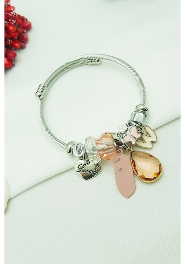 Lovely Kelebek Charmlı Çelik Bileklik Silver