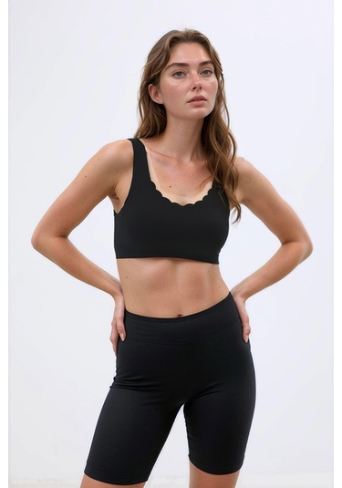 Siyah Dikişsiz Lazer Kesim Sütyen Pedli Kadın Hayalet Sütyen Dalga Detaylı Siyah