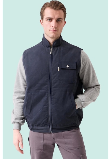 Kışlık Gabardin Yelek Erkek İş Güvenliği Galanthus Outdoor Sıcak Tutucu Rüzgar Geçirmez Lacivert