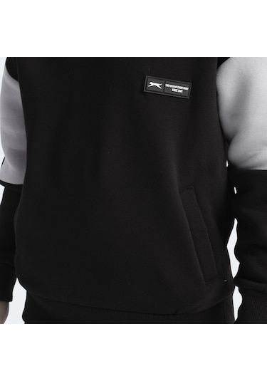 Slazenger LAYNE Çocuk Kapüşonlu Cepli Siyah / Gri Sweatshirt