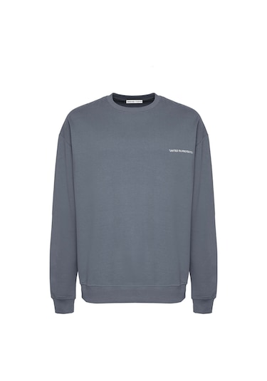 Raırok  Erkek Içi Polarlı Comfort Oversize Nakışlı Koyu Gri Sweatshirt