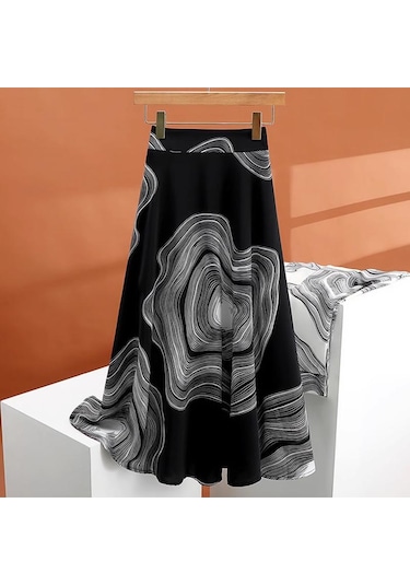 Zanzea Kadın Rahat Elastik Bel Yaz Baskılı Uzun Etekler Siyah