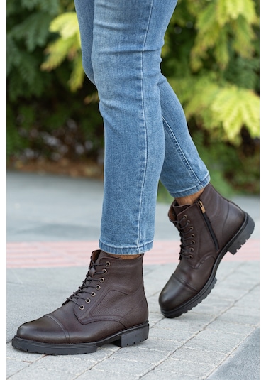 Garantili D4002 Hakiki Deri Soğuk Geçiremez Kışlık Erkek Bot Kahverengi