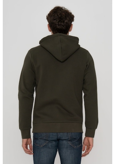 Jack & Jones Erkek Logo Baskili Kapüsonlu Sweatshirt - Minder 12214643 Forest Night Koyu Yeşil