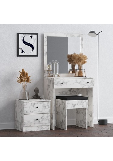 Decormet Nice Makyaj Masası Carrara Marble Beyaz