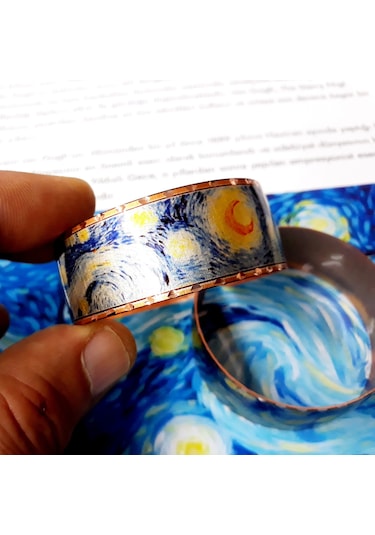 Copper Anatolian Van Gogh - Starry Night - Yıldız Bakır El İşçilikli Lüks Bilezik Bakır