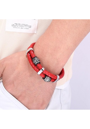 Viking Tarzı İskandinav Runeleri Muska Çift Katmanlı Paslanmaz Çelik Erkek Deri Bileklik İskandinav Mitolojisi Takıları Bb1355 Siyah