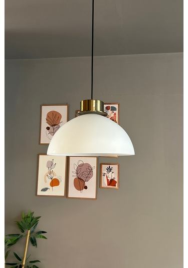 Perry Beyaz Cam Tekli Avize Ufo Plafonyer Başlık Retro Sarkıt Lamba Restoran Salon Aydınlatma Beyaz