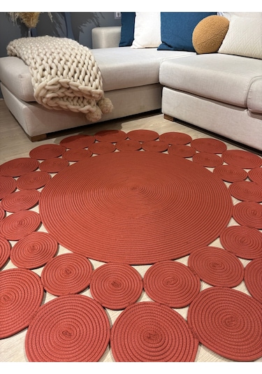 Mavaux Hasır Jüt Çiçek Desenli Kilim Halı Natural
