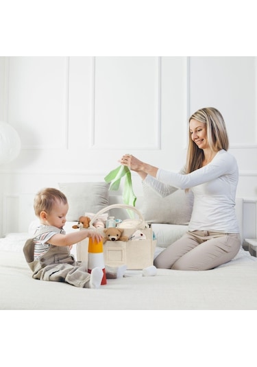 Galanz Keçe Kapaklı Anne Bebek Bakım Çantası Bej + 2 Adet Ağız Mendili Bej