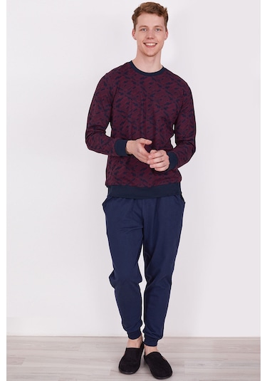 Arnetta Bisiklet Yaka Bordo Erkek Uzun Kol Pijama Takım