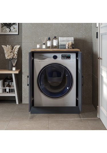 Çamaşır Kurutma Makinesi Alt Dolabı Kapaklı Banyo Alt Dolap Antrasit - Atlantik Çam Çamaşır Kurutma Makinesi Alt Dolabı Kapaklı Banyo Alt Dolap Antrasit - Atlantik Çam