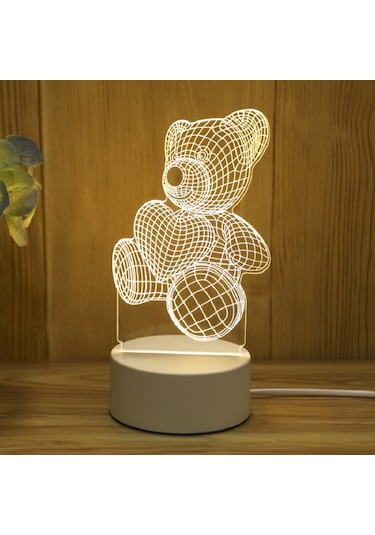 3d Gece Lambası Usb Renkli Uzaktan Kumanda - Sevimli Ayıcık Diğer