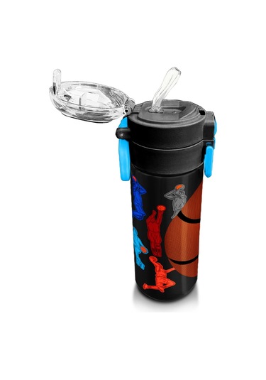 Coral High Kids Siyah Basketbol Desenli Pipetli Ve Direkt İçim Çelik Termos 500 Ml 31795 Siyah