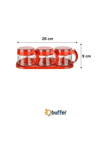 N&m Store Kırmızı 3lü Standlı Kapaklı Kaşıklı Cam Hava Sızdırmaz Baharatlık Takımı Kc-386 Çok Renkli