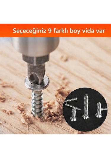 Ağaç Ve Sunta Vidası Seti 450 Adet 9 Boy Dayanıklı Çelik Vida Seti 1