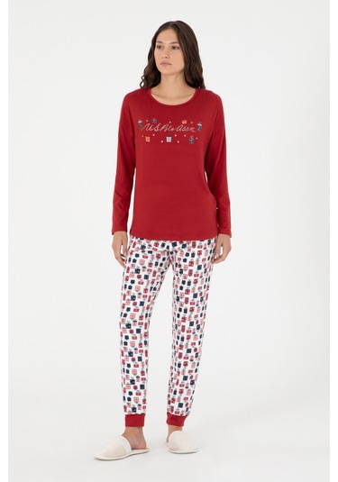 U.S. Polo Assn. Kadın Bordo Yılbalı Temalı Pijama Takım 50303402-VR014