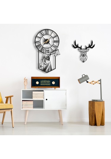 50X30 Dekoratif Duvar Saati + Ahşap Tablo 35 Cm (487866274) Siyah