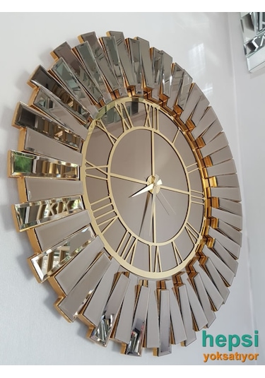 Güneş Gold Bronze Altın Bronz 85 Cm Dekoratif Aynalı Duvar Saati