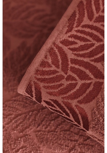 2'li Jakarlı Yaprak Desenli %100 Pamuk El Yüz Havlusu-50x90cm Terra Terra